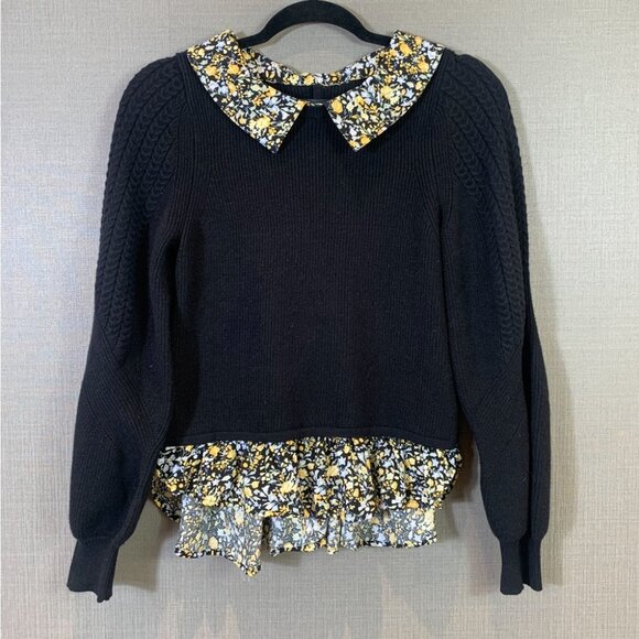 Anthropologie Maeve Layered Twofer Peplum Peter Pan Collar Black Sweater - Picture 4 of 9